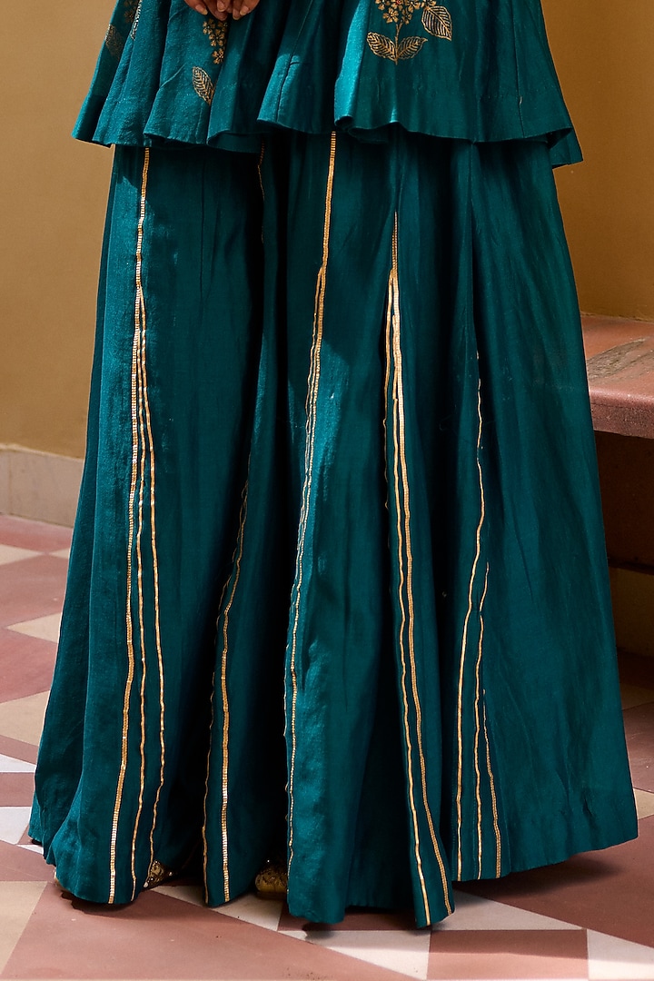 Teal Green Chanderi Party Wear Sharara Set by Vashisht Guru Dutt at Pernia's Pop Up Shop