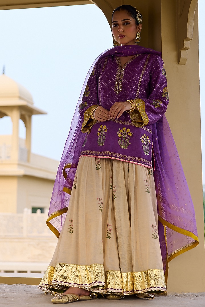 Gold Tissue Chanderi Wedding Sharara Set by Vashisht Guru Dutt at Pernia's Pop Up Shop