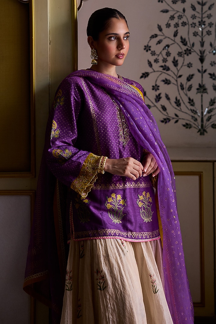 Gold Tissue Chanderi Wedding Sharara Set by Vashisht Guru Dutt at Pernia's Pop Up Shop