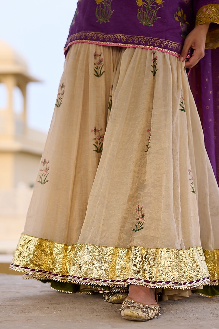 Gold Tissue Chanderi Wedding Sharara Set by Vashisht Guru Dutt at Pernia's Pop Up Shop
