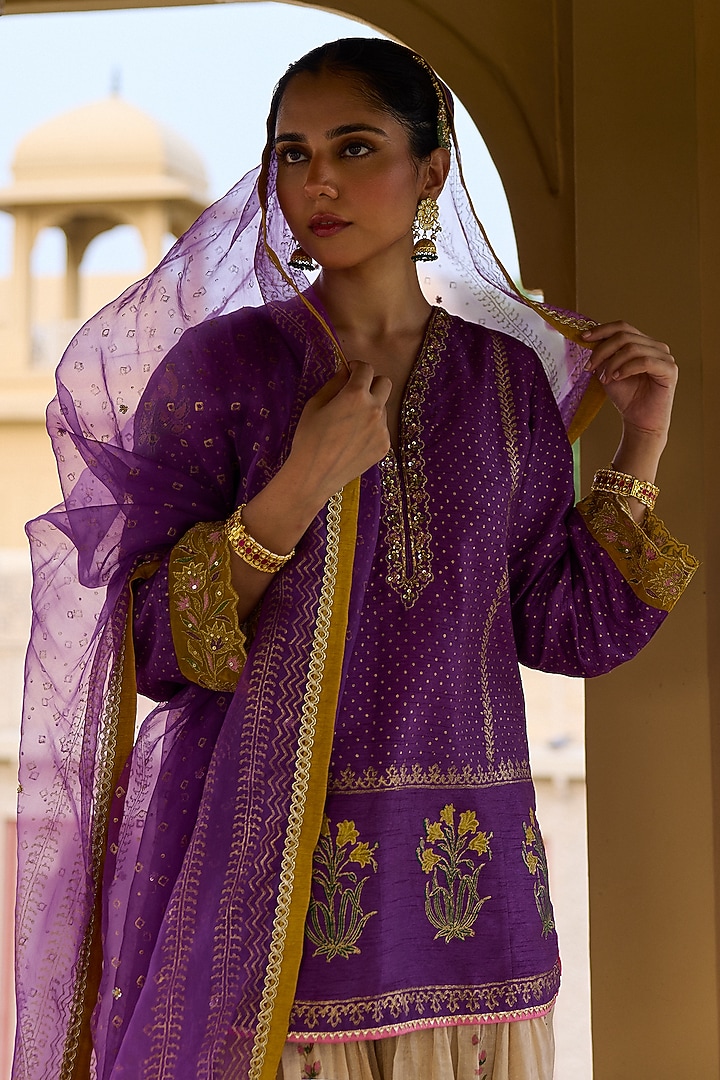 Gold Tissue Chanderi Wedding Sharara Set by Vashisht Guru Dutt at Pernia's Pop Up Shop