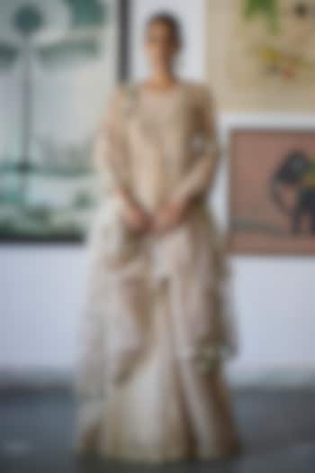 Almond Tulle Resham & Baadla Embroidered Wedding Anarkali Set by Vashisht Guru Dutt at Pernia's Pop Up Shop