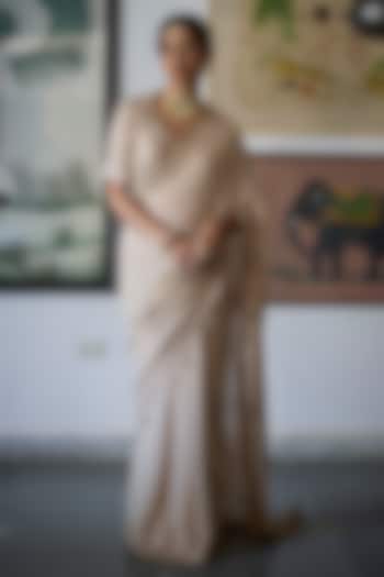 Almond Silk Georgette Resham & Zari Embroidered Wedding Saree Set by Vashisht Guru Dutt at Pernia's Pop Up Shop