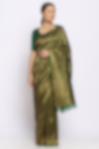 Green Silk Handwoven Banarasi Party Wear Saree by Via East at Pernia's Pop Up Shop