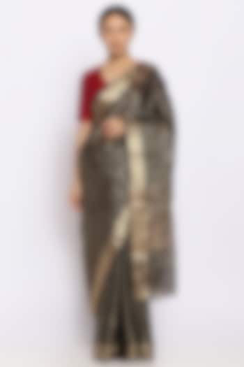 Black Organza Handwoven Festive Saree by Via East at Pernia's Pop Up Shop