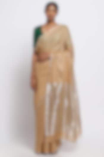 Gold Pure Linen Saree by Via East