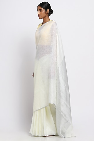 Lemon Yellow Pure Linen Saree by Via East