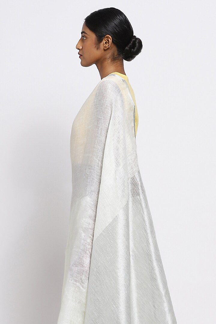 Lemon Yellow Pure Linen Festive Saree by Via East at Pernia's Pop Up Shop