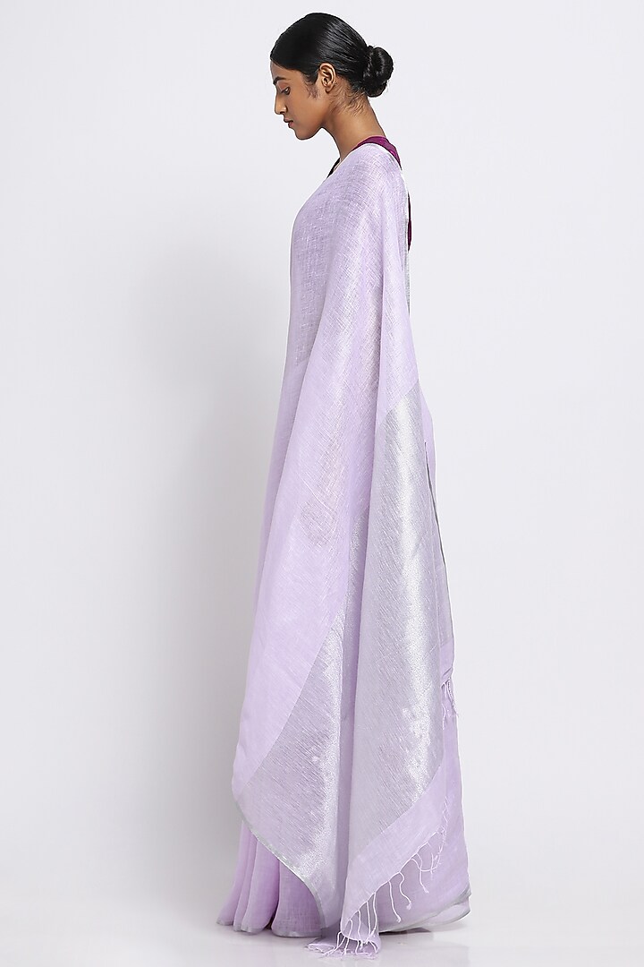 Lavender Pure Linen Festive Saree by Via East at Pernia's Pop Up Shop