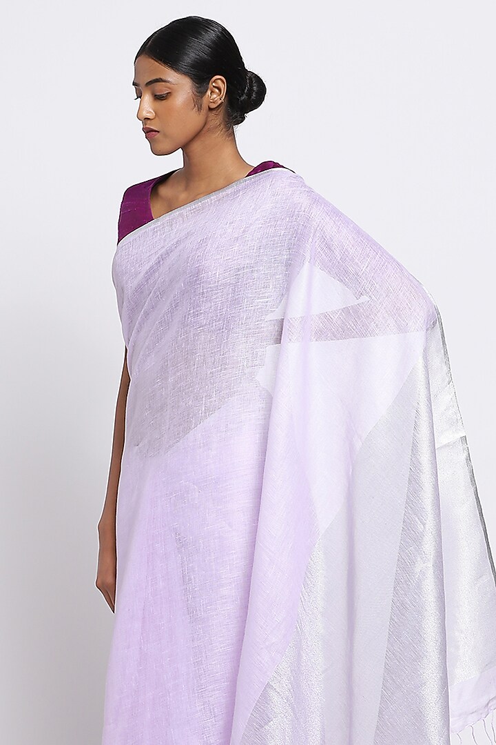 Lavender Pure Linen Festive Saree by Via East at Pernia's Pop Up Shop