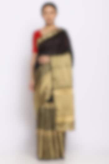 Black Silk Handwoven Festive Saree by Via East at Pernia's Pop Up Shop