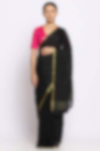Black Pure Silk Crepe Festive Saree by Via East at Pernia's Pop Up Shop