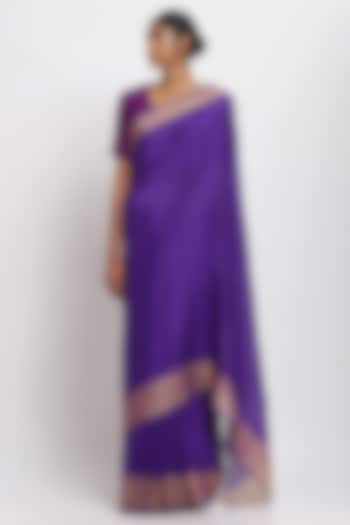 Purple Pure Silk Crepe Festive Saree by Via East at Pernia's Pop Up Shop