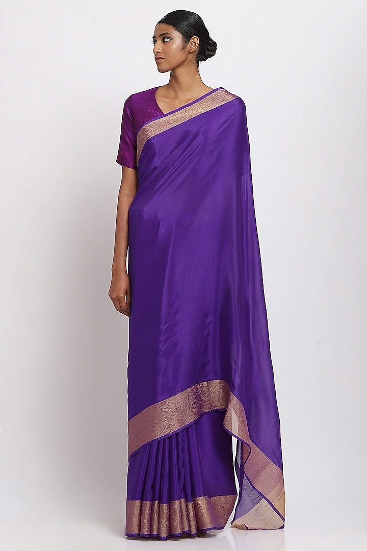 Purple Pure Silk Crepe Festive Saree by Via East at Pernia's Pop Up Shop