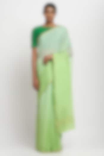 Green Pure Silk Crepe Ombre Festive Saree by Via East at Pernia's Pop Up Shop