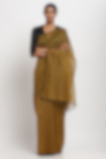 Mustard Cotton Handwoven Maheshwari Festive Saree by Via East at Pernia's Pop Up Shop