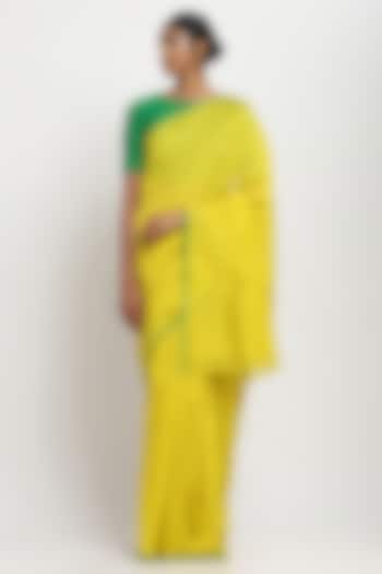 Yellow Cotton Handwoven Maheshwari Festive Saree by Via East at Pernia's Pop Up Shop