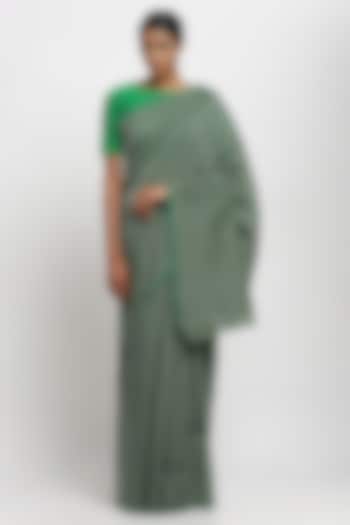 Green Cotton Handwoven Maheshwari Festive Saree by Via East at Pernia's Pop Up Shop