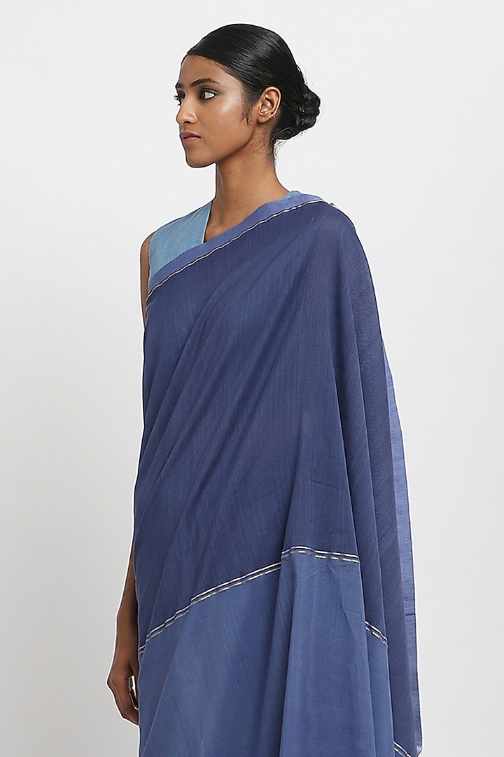 Blue Cotton Handwoven Maheshwari Festive Saree by Via East at Pernia's Pop Up Shop