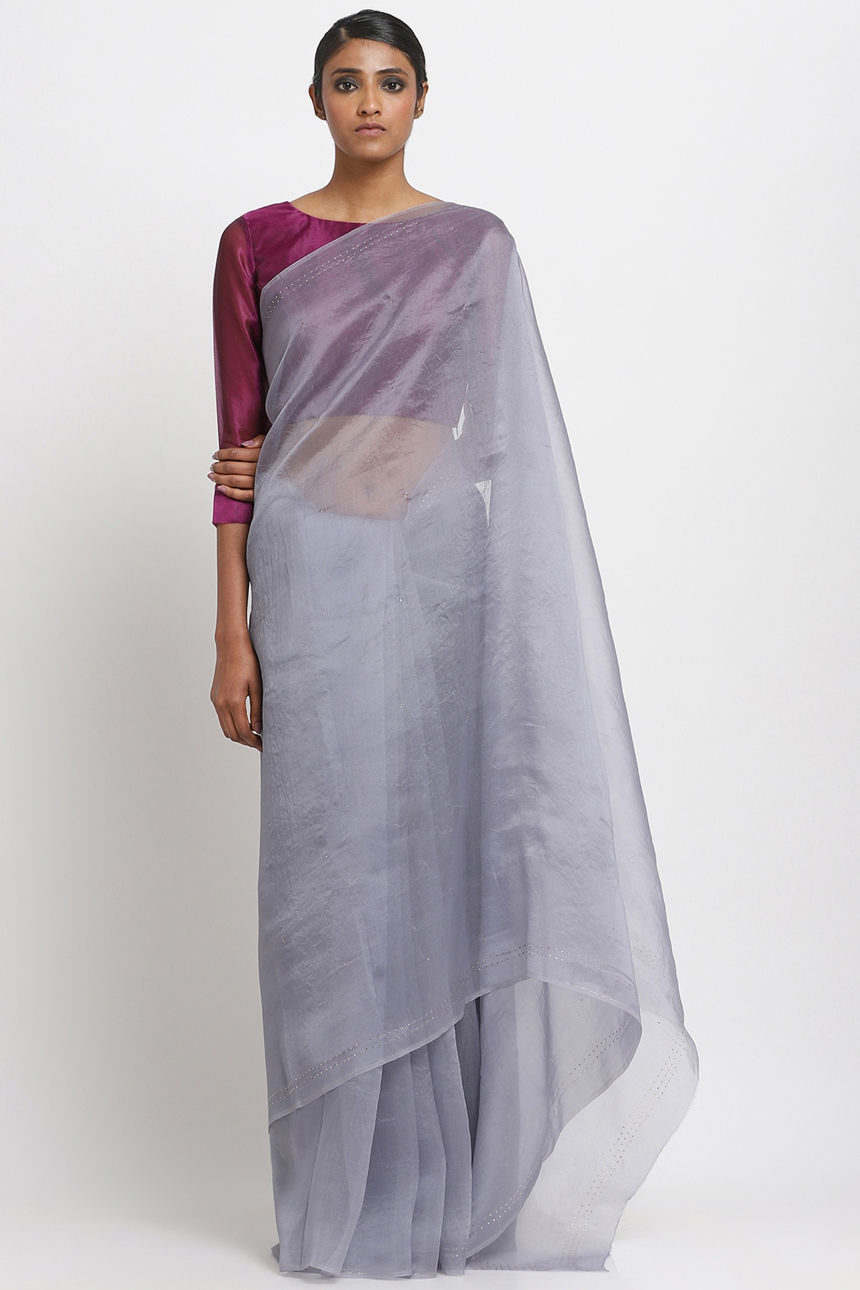 Grey Organza Saree With Blouse 236872