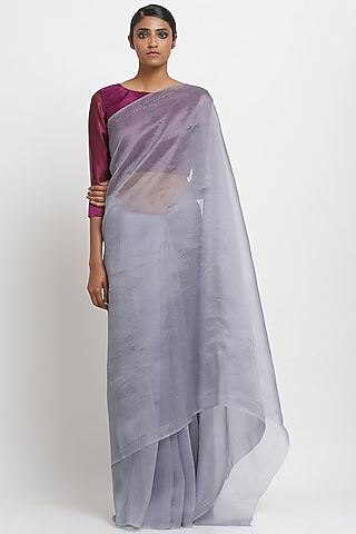 Grey Pure Silk Organza Saree by Via East