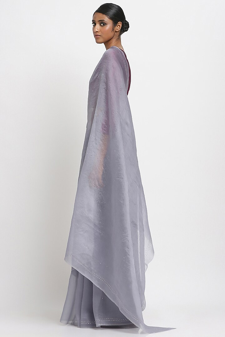 Grey Pure Silk Organza Festive Saree by Via East at Pernia's Pop Up Shop