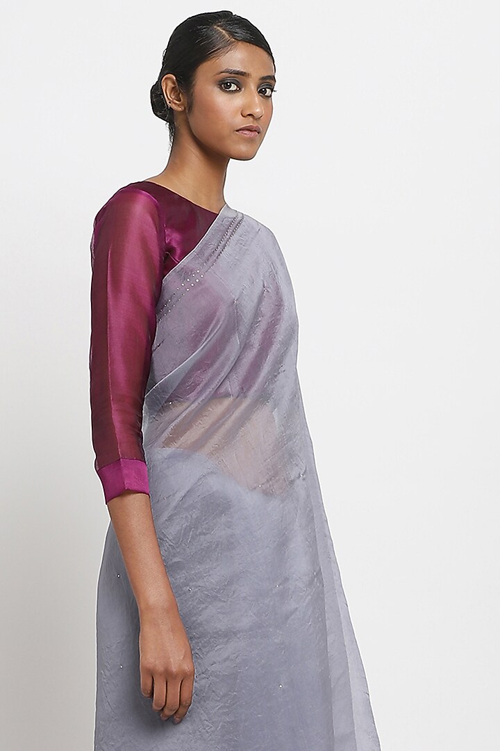 Grey Pure Silk Organza Festive Saree by Via East at Pernia's Pop Up Shop