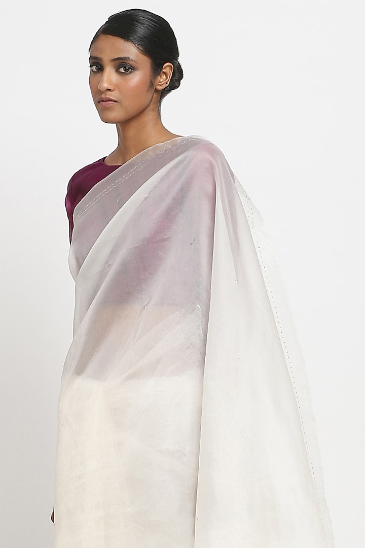 White Pure Silk Organza Festive Saree by Via East at Pernia's Pop Up Shop