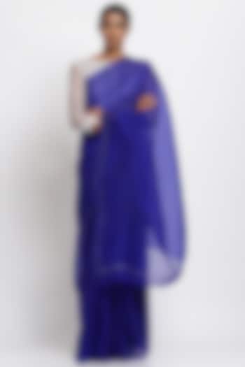 Blue Pure Silk Organza Festive Saree by Via East at Pernia's Pop Up Shop