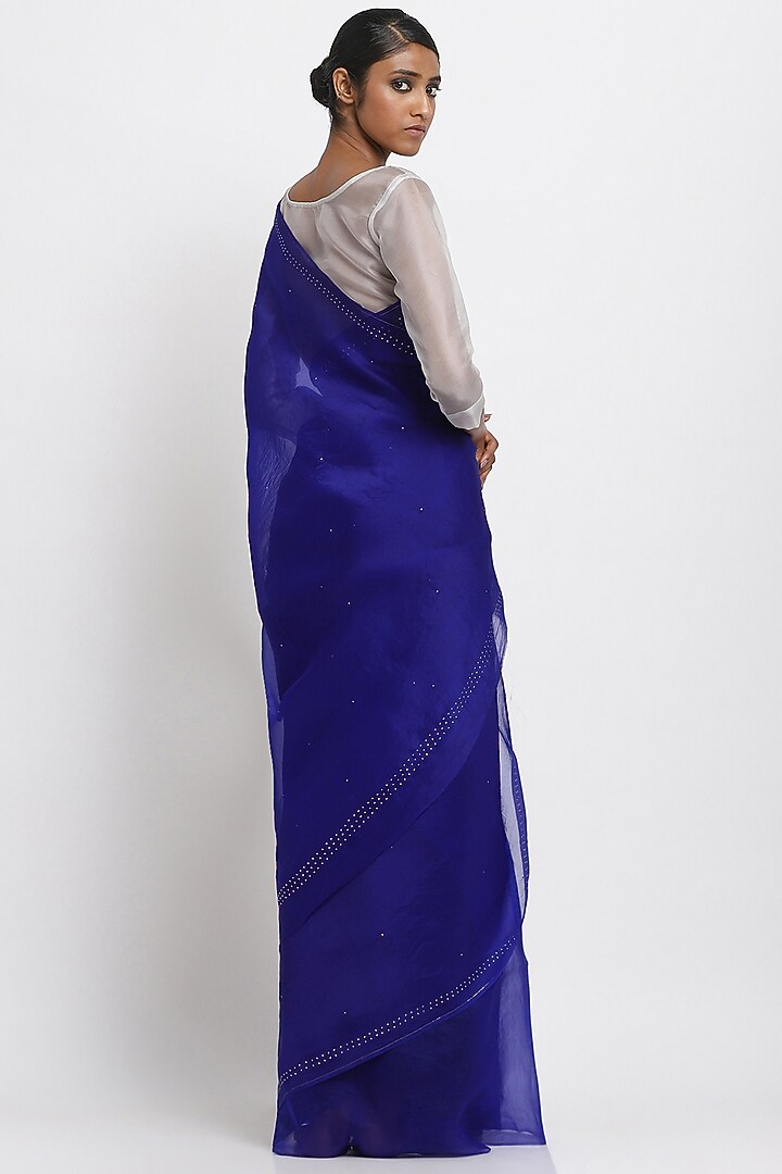 Blue Pure Silk Organza Festive Saree by Via East at Pernia's Pop Up Shop