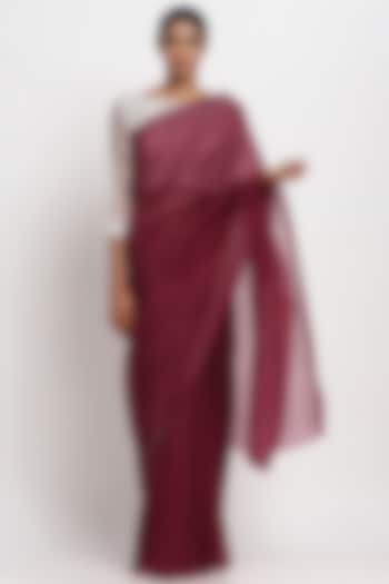 Maroon Pure Silk Organza Festive Saree by Via East at Pernia's Pop Up Shop