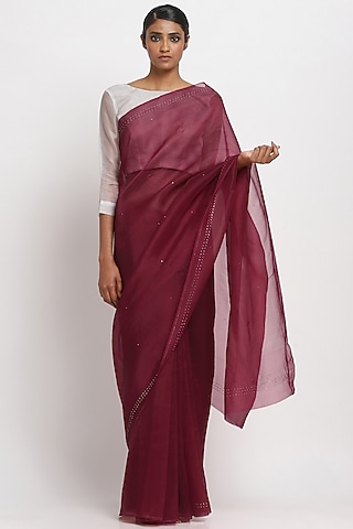Maroon Pure Silk Organza Saree by Via East