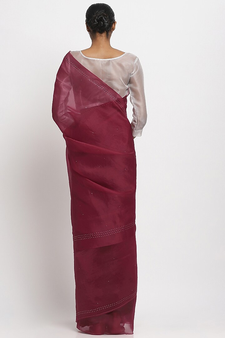 Maroon Pure Silk Organza Festive Saree by Via East at Pernia's Pop Up Shop