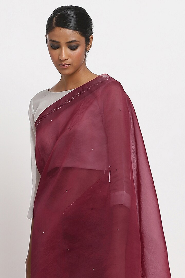 Maroon Pure Silk Organza Festive Saree by Via East at Pernia's Pop Up Shop