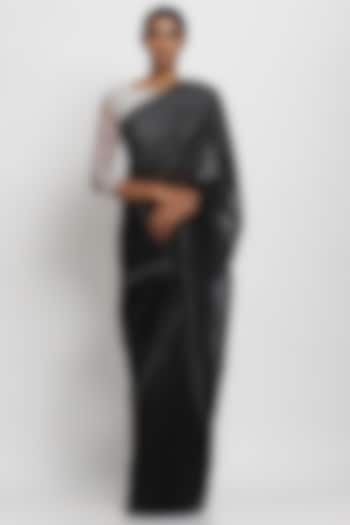 Black Pure Silk Organza Festive Saree by Via East at Pernia's Pop Up Shop
