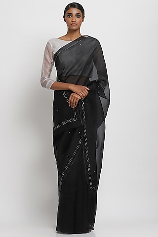 Black Pure Silk Organza Saree by Via East