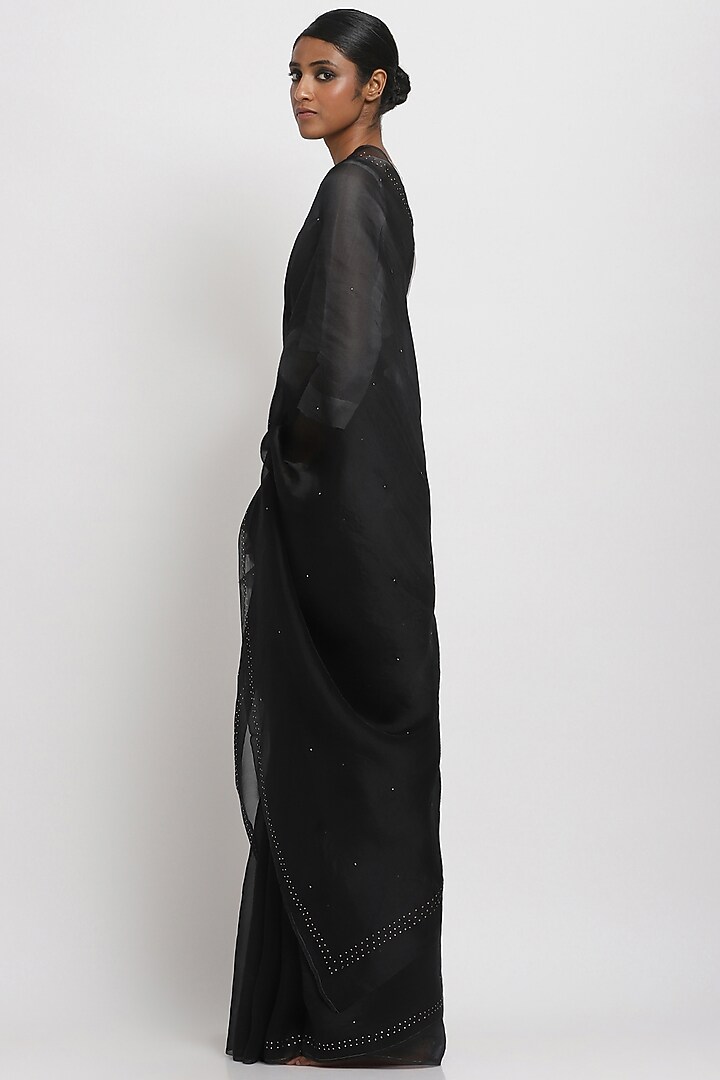 Black Pure Silk Organza Festive Saree by Via East at Pernia's Pop Up Shop