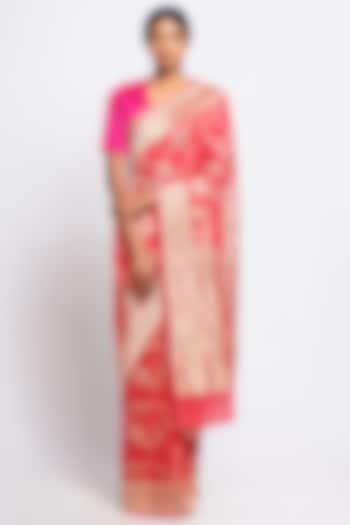 Coral Georgette Handwoven Banarasi Party Wear Saree by Via East at Pernia's Pop Up Shop