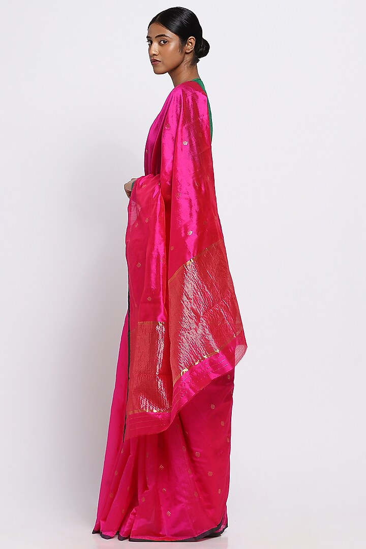 Pink Silk Chanderi Handwoven Festive Saree by Via East at Pernia's Pop Up Shop