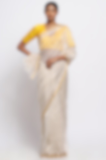 Gold & Silver Silk Chanderi Striped Saree by Via East