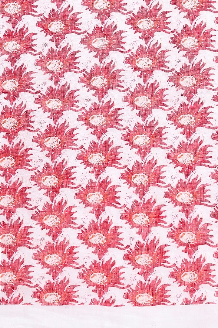 Cream Pure Linen Floral Printed Festive Saree by Via East at Pernia's Pop Up Shop