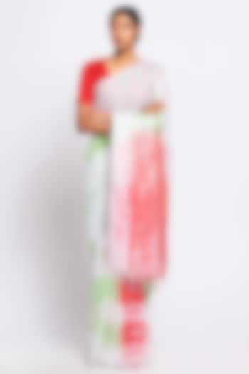 Pink & Green Pure Linen Tie-Dye Saree by Via East