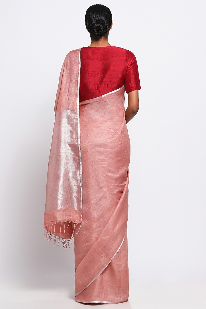 Pink Pure Linen Festive Saree by Via East at Pernia's Pop Up Shop