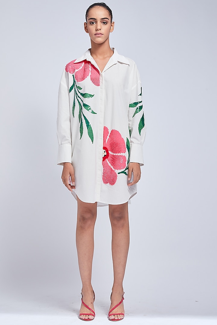 Ivory Embroidered Shirt Dress by VIAM