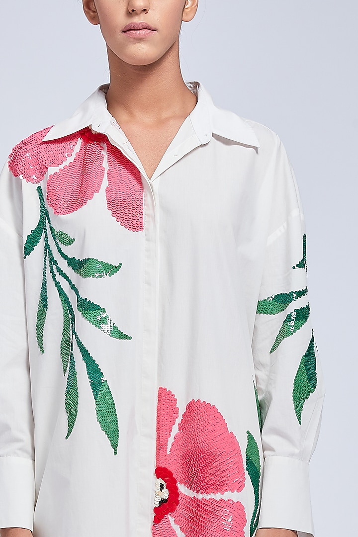 Ivory Embroidered Vacation Shirt Dress by VIAM at Pernia's Pop Up Shop