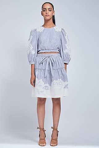 Blue & White Embroidered Top by VIAM