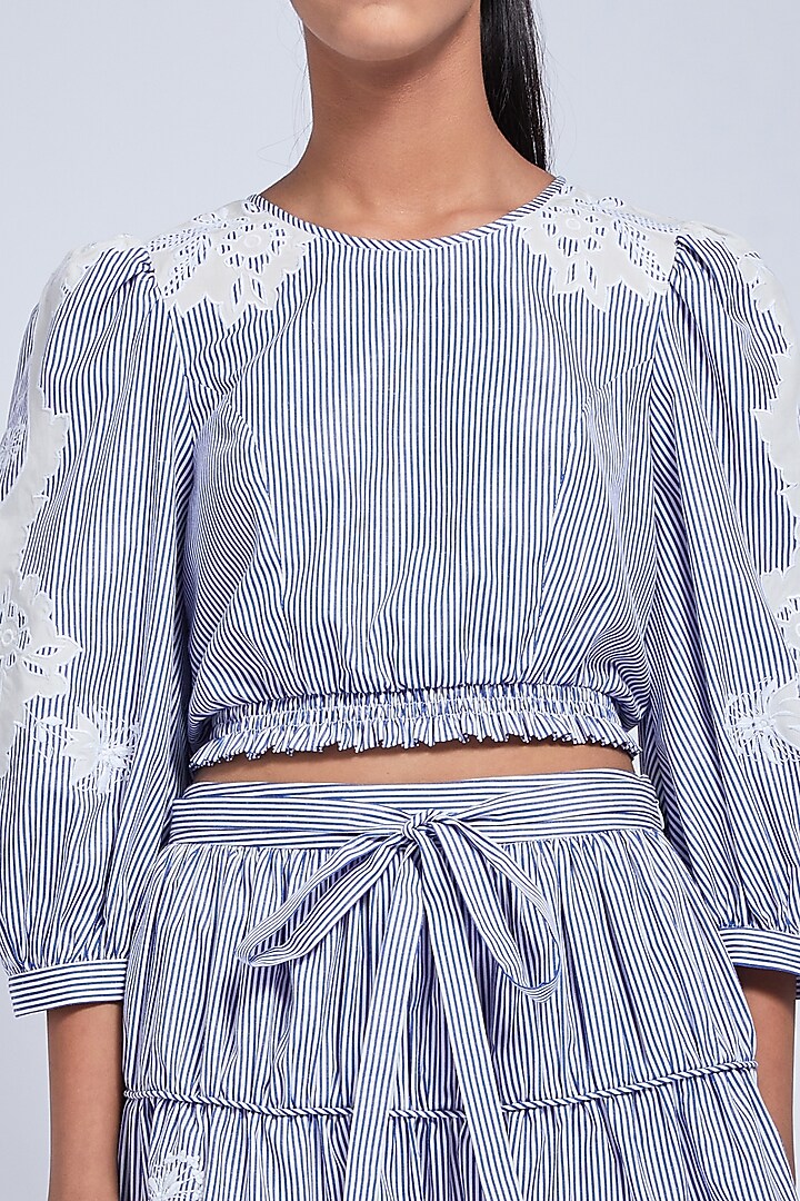Blue & White Embroidered Top by VIAM at Pernia's Pop Up Shop