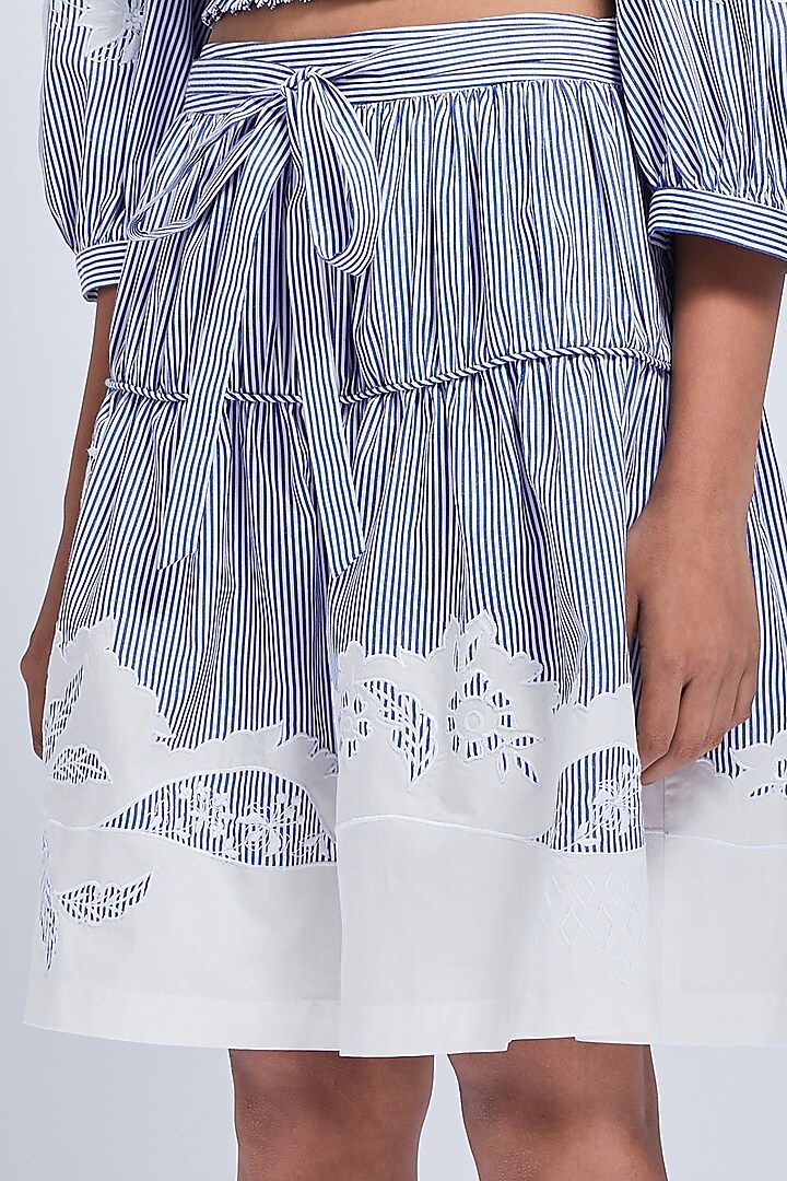 Blue & White Embroidered Gathered Skirt by VIAM at Pernia's Pop Up Shop