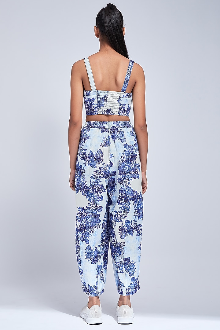Blue & White Block printed Crop Top by VIAM at Pernia's Pop Up Shop