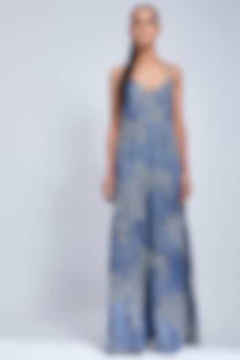 Indigo Blue Hand Embroidered Strap Vacation Dress by VIAM at Pernia's Pop Up Shop